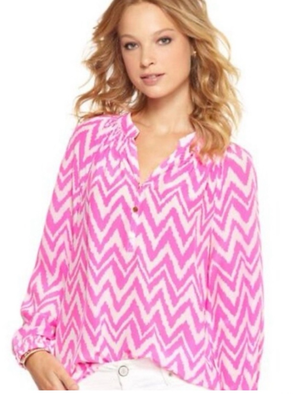 Lilly Pulitzer Pink Zigzag Silk Blouse